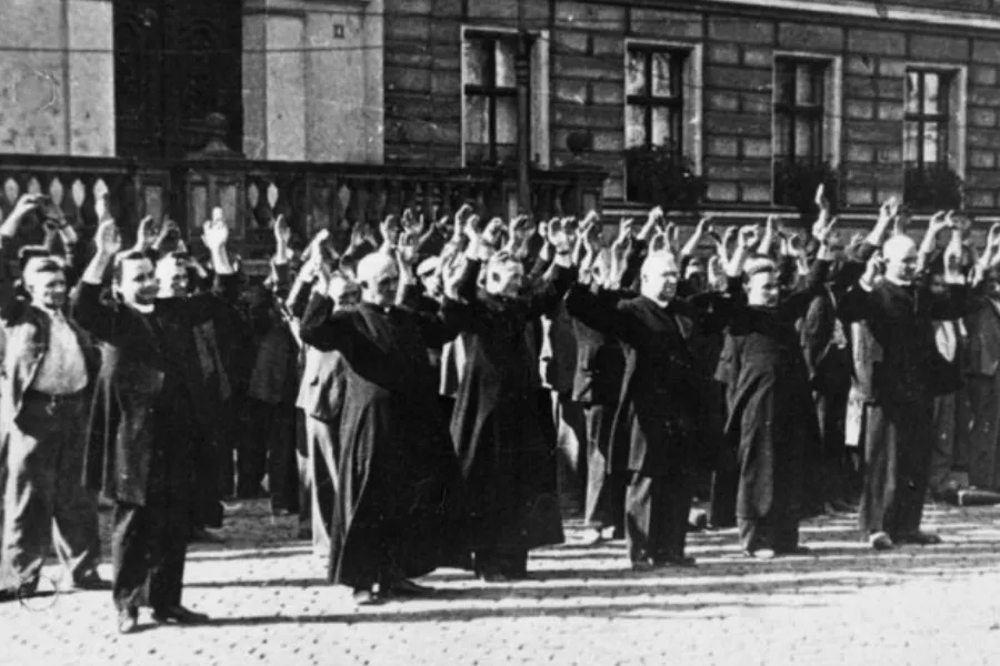 Catholic priests and civilians are seized by the Nazis in Bydgoszcz, Poland, in September 1939.?w=200&h=150